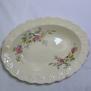 Antique 1928 Taylor Smith Taylor TST Floral Scallop Floral Oval Serving Platter